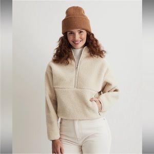 NEW WITH TAGS Madewell Ecru Ivory Faux‎ Shearling Half Zip Pullover Size Medium